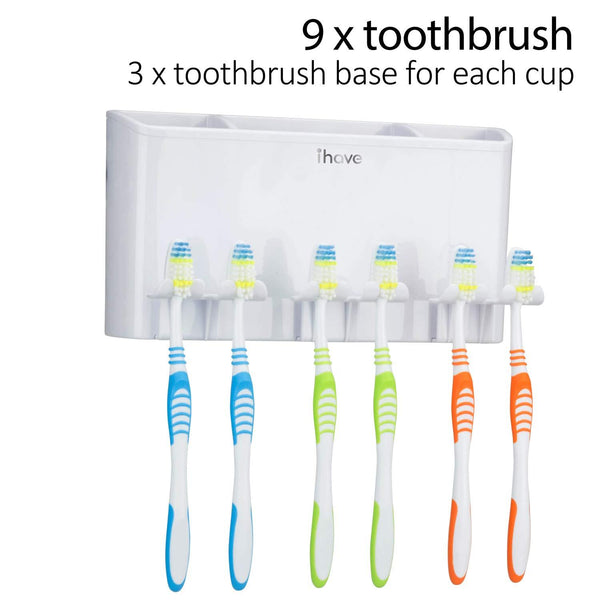 iHave Toothbrush Holder Wall Mount 3 Cups Electric Toothbrush Storage Set- No Drill or Nail Needed Toothpaste Holder