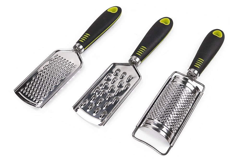 Hand Held Grater Set of 3(2 Flat, 1 Round),Stainless Steel Cheese Grinder,Multi-purpose Kitchen Food Grater for Vegetable,Fruit,Chocolate By HTB