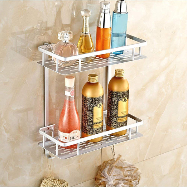 Hawsam No Drilling Bathroom Shelves, Aluminum 2 Tier Shower Shelf Caddy Adhesive Storage Basket for Shampoo