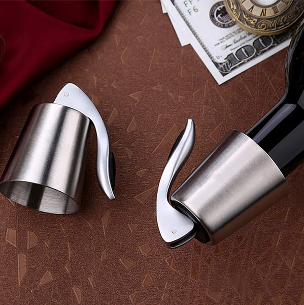 Wine Stoppers 2 PACK, SaikerMan Stainless Steel Wine Bottle Plug Saver, Reusable Vacuum Rubber Sealer, Keeps Wine Fresh