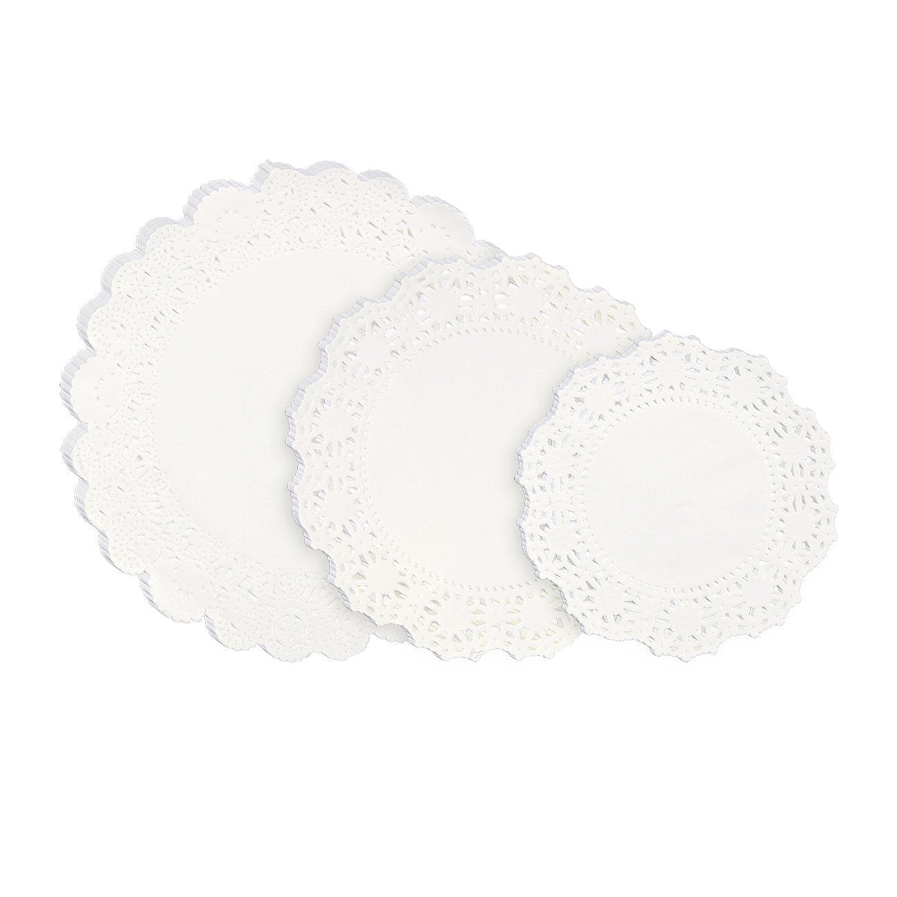 Lace Doilies Paper - 150-Piece Round Decorative Paper Placemats Bulk for Cake, Desert, Wedding, Tableware Decoration - 3 Assorted Sizes, 50 Pieces of Each Size, 6.5-Inch, 8.5-Inch, 10.5-Inch, White