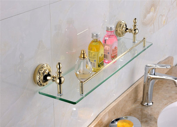 Leyden Bathroom Bath Shower Ti-pvd Finish Solid Brass Material Glass Shelf Lavatory Accessories