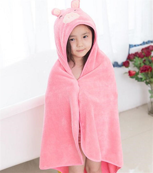 Cartoon Pig Hooded Bathrobe Coral Velvet Children Kid Boy Girl Cloak Swimwear Beach Towel Bathrobe Towelling (Color : Pink)