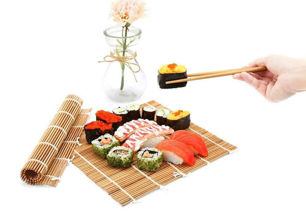 Sushi Making Kit, Bamboo Sushi Mat, Including 2 Sushi Rolling Mats, 5 Pairs of Chopsticks, 1 Paddle, 1 Spreader, 1 Beginner Guide PDF, Roll On, Beginner Sushi Kit