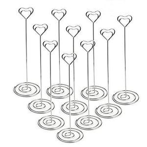 Jofefe 10pcs 8.6" Tall Place Card Holders Table Number Stand Table Card Holders Table Picture Holder Wire Photo Holder with Heart Shape Menu Memo Clips for Wedding Favors, Silver