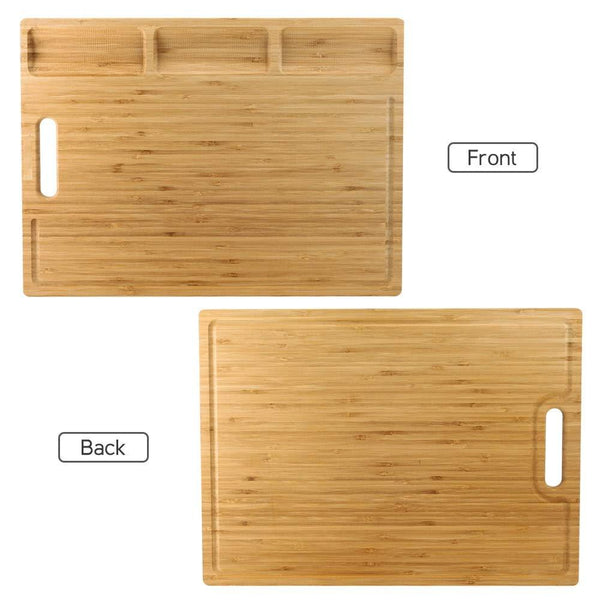 HHXRISE Large Organic Bamboo Cutting Board For Kitchen, With 3 Built-In Compartments And Juice Grooves, Heavy Duty Chopping Board For Meats Bread Fruits, Butcher Block, Carving Board, BPA Free