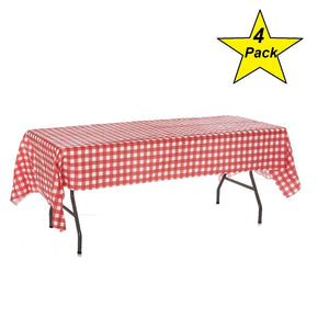 Oojami Pack of 4 Plastic Red and White Checkered Tablecloths - 4 Pack - Picnic Table Covers