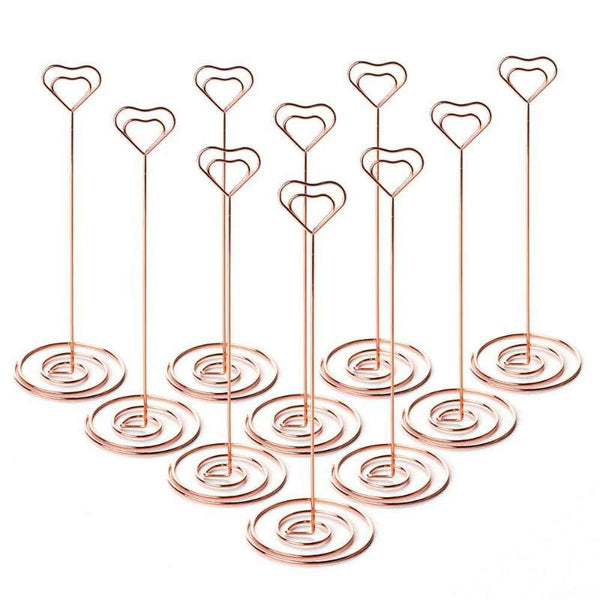 Jofefe 10pcs 8.6" Tall Place Card Holders Table Number Stand Table Card Holders Table Picture Holder Wire Photo Holder with Heart Shape Menu Memo Clips for Wedding Favors, Silver