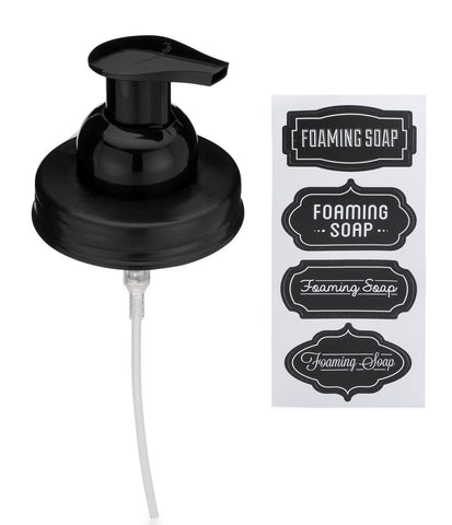 Jarmazing Products Mason Jar Foaming Soap Dispenser Lids - Includes waterproof stickers! Black - 2 Pack