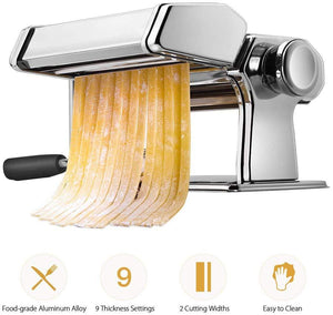 Pasta Machine, iSiLER 150 Roller Pasta Maker, 9 Adjustable Thickness Settings Noodles Maker with Washable Aluminum Alloy Rollers