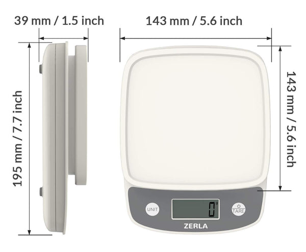 Digital Kitchen Scale by Zerla — Versatile Food Scale — Weigh Snacks, Liquids, Foods — Accurate Weight Scale within .05 oz. — Great for Adkins Diet, Weight Loss Programs & Portion Control