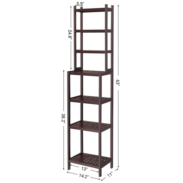 SONGMICS 7-Tier Bamboo Bathroom Shelf, 2-in-1 Design Adjustable Storage Rack, Free Standing Multifunctional Organizer, Shelving Unit for Washroom, Living Room, Kitchen, Brown UBCR01BR