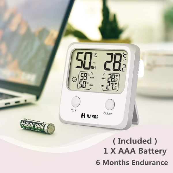 Habor Large LCD Screen Temperature Humidity Monitor High Accuracy Room Thermometer Hygrometer Indicator for Home Office Greenhouse Cellar, (3.3 X 3.2 Inch) Light White