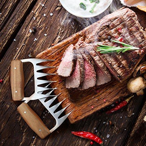 Metal Meat Claws, 1Easylife 18/8 Stainless Steel Meat Forks with Wooden Handle, Best Meat Claws for Shredding, Pulling, Handing, Lifting & Serving Pork, Turkey, Chicken, Brisket (2 Pcs,BPA Free)