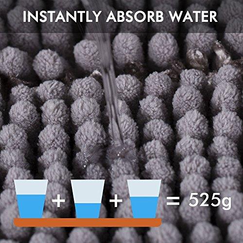 Cloud Mountain Non Slip Bathroom Rug Shaggy Chenille Bathroom Rug Mat Thick Soft Microfiber Bath Rug Carpet 17x24 Inch Washable Super Absorbent Floor Rug Shower Mat, Gray