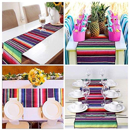 2 Pack Mexican Serape Table Runner 14 x 84 Inch for Mexican Party Wedding Decorations Outdoor Picnics Dining Table, Fringe Cotton Handwoven Table Runners