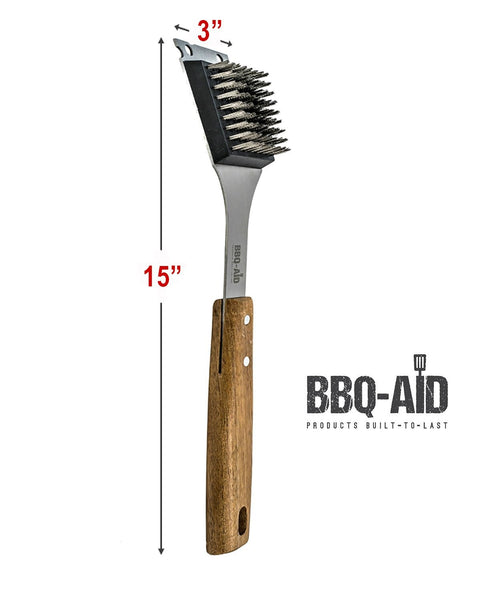 Barbecue Grill Brush and Scraper – Extended, Large Wooden Handle and Stainless Steel Bristles – No Scratch Cleaning for Any Grill: Char Broil & Ceramic – BBQ-Aid