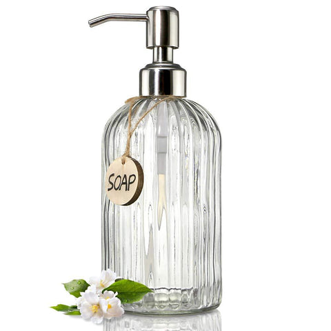 JASAI 18 Oz Clear Glass Soap Dispenser with Rust Proof Stainless Steel Pump, Refillable Liquid Hand Soap Dispenser for Bathroom, Premium Kitchen Soap Dispenser (Clear)