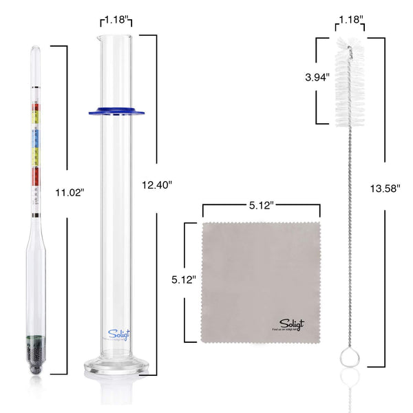 SOLIGT Triple Scale Hydrometer and Glass Jar for Wine, Beer, Mead, Cider & Kombucha-ABV, Brix and Gravity Test Kit