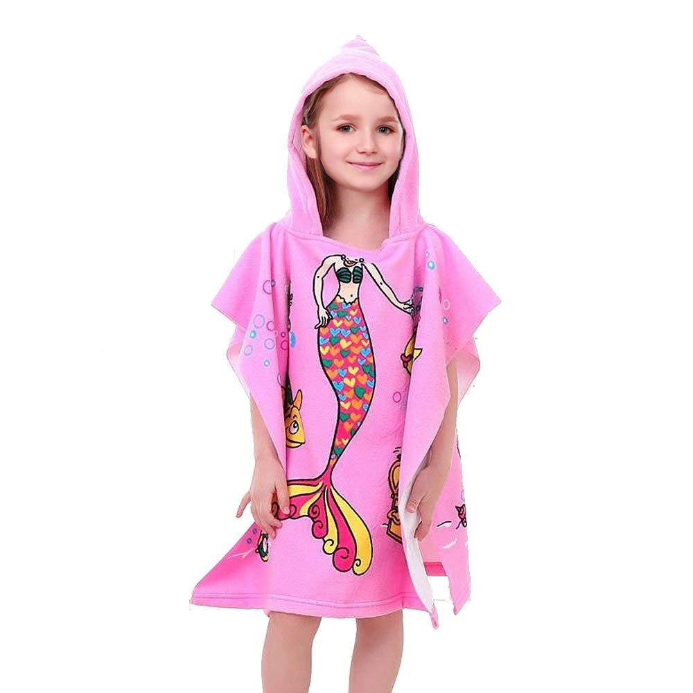 AYUQI Kids Poncho Towel for Bath Beach Swimming Hooded Towel, Kids Soft Cartoon Bathrobe Fast Drying Towel for Girls