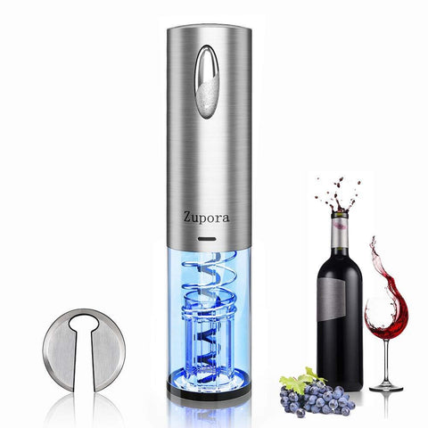 Zupora Electric Wine Opener, Rechargeable Cordless Automatic Corkscrew Wine Bottle Opener with Foil Cutter (Stainless Steel), Refined Silver