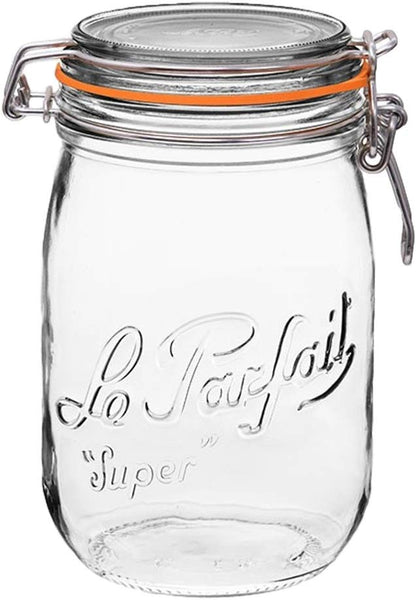 2 Le Parfait Super Jars - Wide Mouth French Glass Preserving Jars (2, 1000ml - 32oz - Quart)