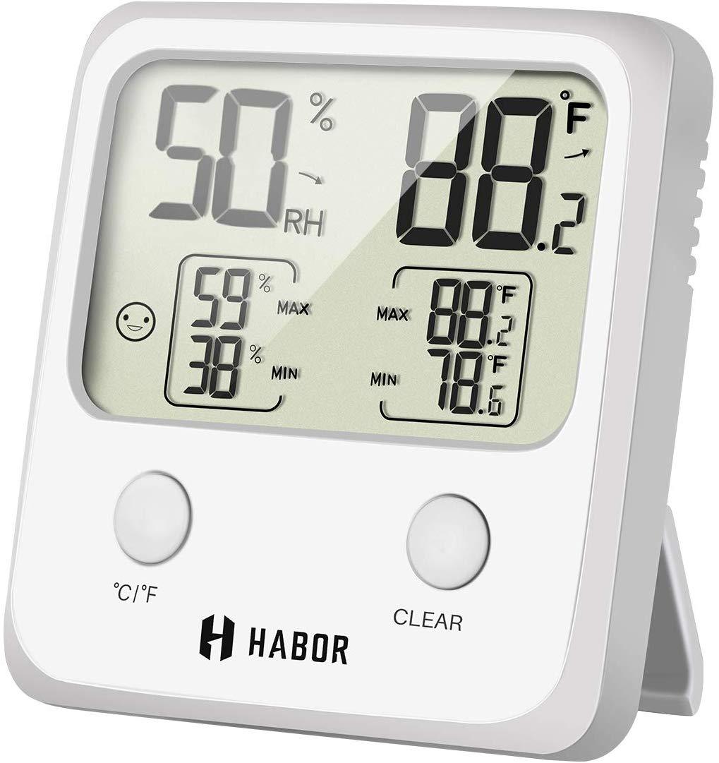 Habor Large LCD Screen Temperature Humidity Monitor High Accuracy Room Thermometer Hygrometer Indicator for Home Office Greenhouse Cellar, (3.3 X 3.2 Inch) Light White