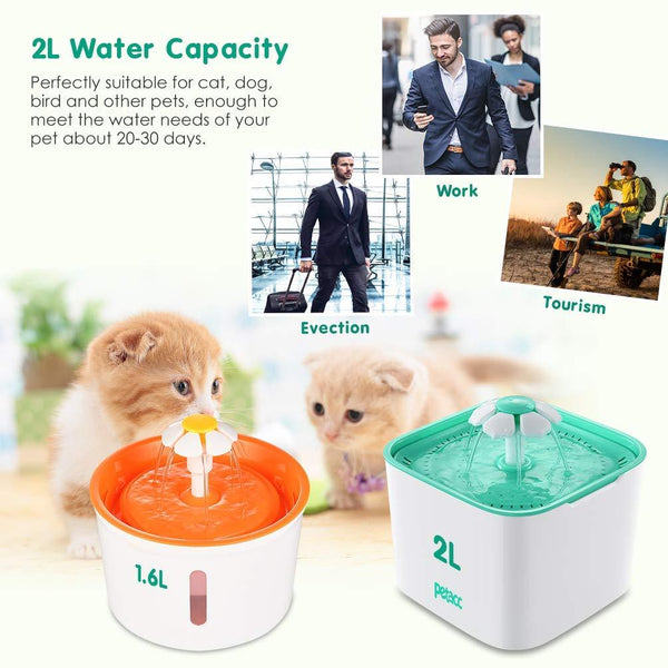 Pet Fountain Cat Dog Water Dispenser With Pump And 4 Replacement Filters - Healthy And Hygienic 2L Super Quiet Automatic Electric Water Bowl