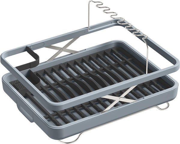 KOHLER Large Collapsible & Storable Dish Drying Rack with Wine Glass Holder and Collapsible Utensil Band. Even Made to Hold Pots and Pans, Charcoal