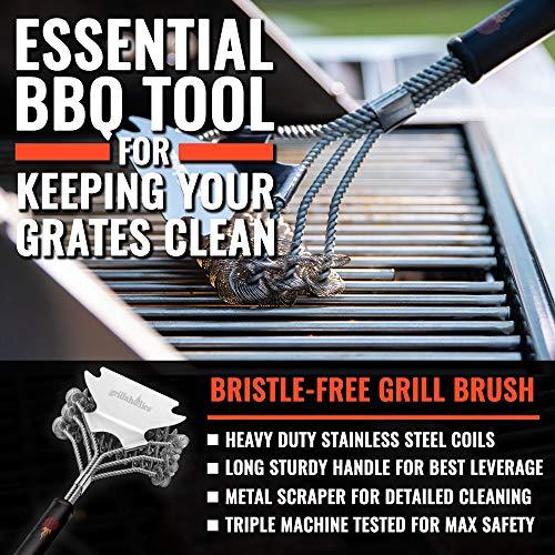 Grillaholics Grill Brush Bristle Free - Safe Grill Cleaning with No Wire Bristles - Professional Heavy Duty Stainless Steel Coils and Scraper - Lifetime Manufacturers Warranty