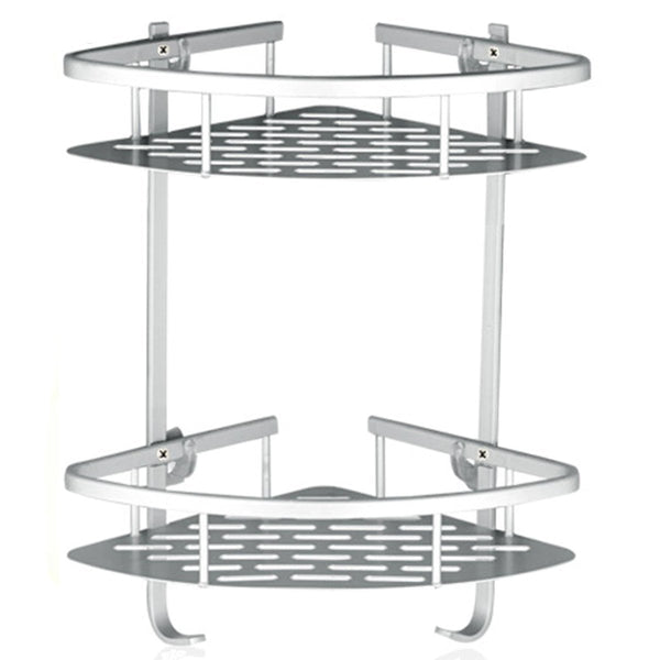 Lancher Bathroom Shelf (No Drilling) Durable Aluminum 2 Tiers Shower Shelf Kitchen Storage Basket Adhesive Suction Corner Shelves Shower Caddy