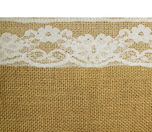 Cotton Craft - 2 Pack - Jute Burlap with Lace Table Runner - 12 in. x 108 in. Each - 6 Yards Total - Rustic Hessian - Overlocked Edges - for Weddings, Home Décor & Crafts