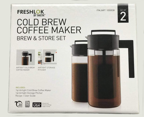 Takeya 10310 Patented Deluxe Cold Brew Iced Coffee Maker with Airtight Lid & Silicone Handle, 1 Quart, Black - Made in USA BPA-Free Dishwasher-Safe