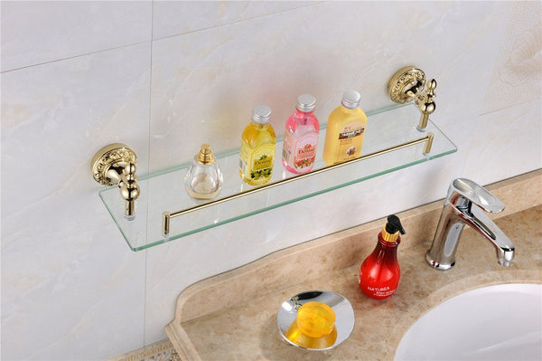 Leyden Bathroom Bath Shower Ti-pvd Finish Solid Brass Material Glass Shelf Lavatory Accessories