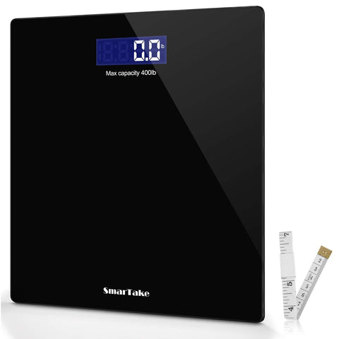 Weight Scale, SmarTake Precision Digital Body Bathroom Scale with Step-On Technology, 6mm Tempered Glass Easy Read Backlit LCD Display, 400 Pounds,Black