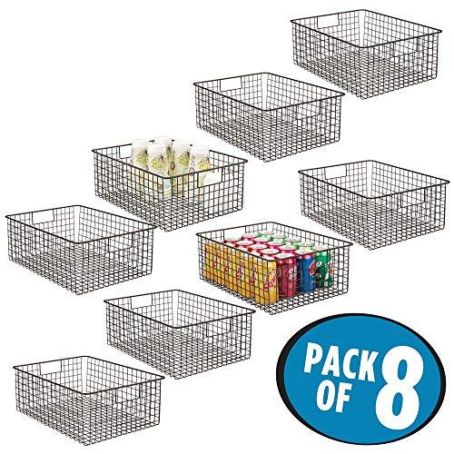 mDesign Farmhouse Decor Metal Wire Food Organizer Storage Bin Baskets with Handles for Kitchen Cabinets, Pantry, Bathroom, Laundry Room, Closets, Garage - 6 Pack - Bronze