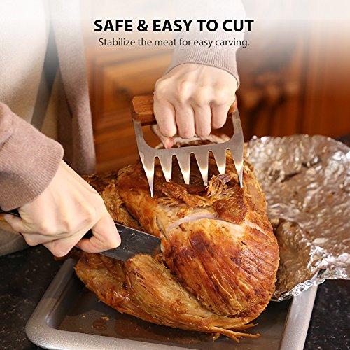 Metal Meat Claws, 1Easylife 18/8 Stainless Steel Meat Forks with Wooden Handle, Best Meat Claws for Shredding, Pulling, Handing, Lifting & Serving Pork, Turkey, Chicken, Brisket (2 Pcs,BPA Free)