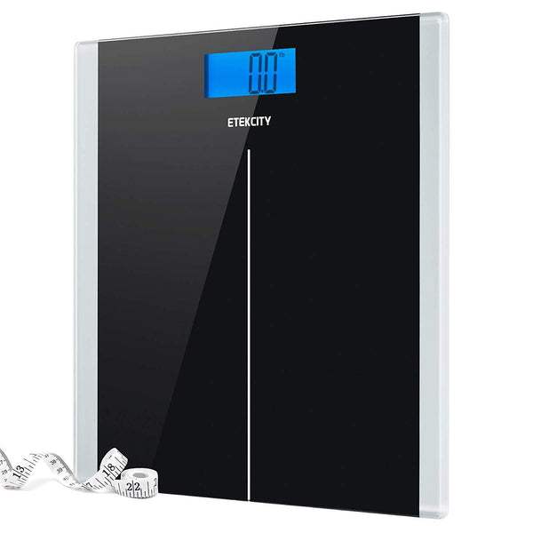 Weight Scale, SmarTake Precision Digital Body Bathroom Scale with Step-On  Technology, 6mm Tempered Glass Easy Read Backlit LCD Display, Body Tape  Measure Included, 400 Pounds, Black