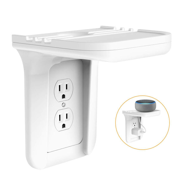 Wall Outlet Shelf Holder Charging Socket Power Perch Organizer, [Up to 15lbs] [Easy Install] with Standard Vertical Outlet, Space Saving Solution for Echo/Google Home/Cell Phone/Smart Speaker