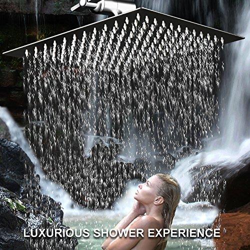 12 Inches Square Rain Showerhead with 11 Inches Adjustable Extension Arm,Large Stainless Steel High Pressure Shower Head,Ultra Thin Rainfall Bath Shower with Silicone Nozzle Easy to Clean and Install