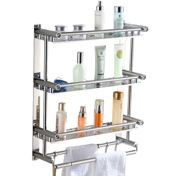 Bathroom Shelf Rack,AIYoo Bathroom Shelves Towel Rack with Hooks,3 tier Wall Mounted Stainless Steel Rack Organization for Storage Hanging Holder in Kitchen Bathroom