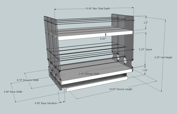 Vertical Spice - 222x1.5x11 DC - Spice Rack - 3 Drawers - 15 Regular/15 Half-size Capacity - Cabinet Mounted