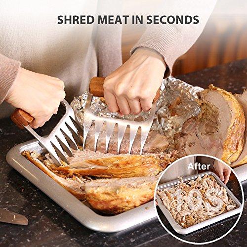 Metal Meat Claws, 1Easylife 18/8 Stainless Steel Meat Forks with Wooden Handle, Best Meat Claws for Shredding, Pulling, Handing, Lifting & Serving Pork, Turkey, Chicken, Brisket (2 Pcs,BPA Free)