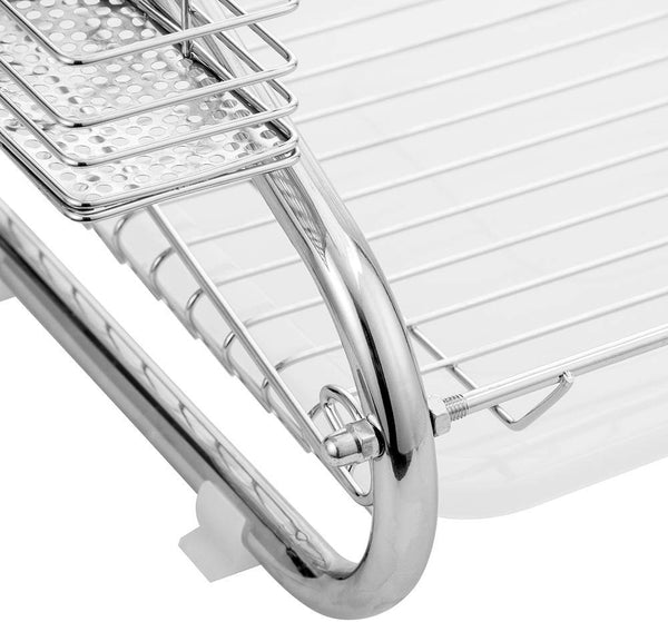 Dish Drying Rack, FIRECOW 2 Tier Dish Rack with Utensil Holder, Cutting Board Holder and Dish Drainer for Kitchen Counter Top, Plated Chrome Dish Dryer Silver 17.0 X 9.7 X 14.6 inch