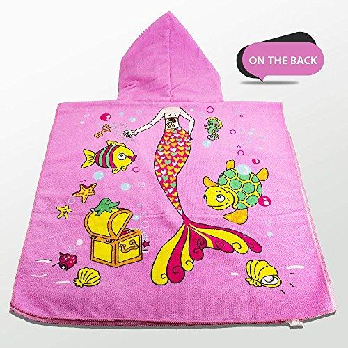 AYUQI Kids Poncho Towel for Bath Beach Swimming Hooded Towel, Kids Soft Cartoon Bathrobe Fast Drying Towel for Girls