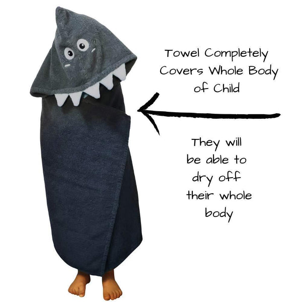 Shark Face Baby Hooded Towel for Kids, Ultra Soft 100% Cotton Toddler Hooded Bath Towel Keeps Infant Dry and Warm, Excellent for Baths, Pool and Beach; by Soflo Baby Products - Gray 24x48 Inches