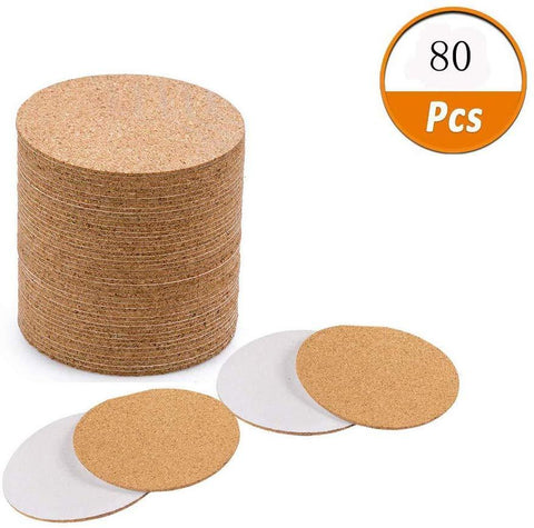 Qincling 80 Pack Self-Adhesive Cork Coasters Round - 3.5IN Circle Cork Backing Sheets Mats Mini Wall Cork Tiles Coasters and DIY Crafts Supplies