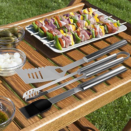 Home-Complete BBQ Grill Tool Set- 16 Piece Stainless Steel Barbecue Grilling Accessories with Aluminum Case, Spatula, Tongs, Skewers