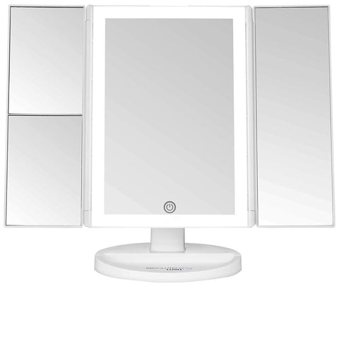 Lighted Makeup Mirror With Magnification | Vanity Mirror with Lights and Touch Screen Dimming – LED Trifold 1x 2x 3x Magnifying Mirrors – Small Portable Makeup Accessories | Make Up Mirror with Lights