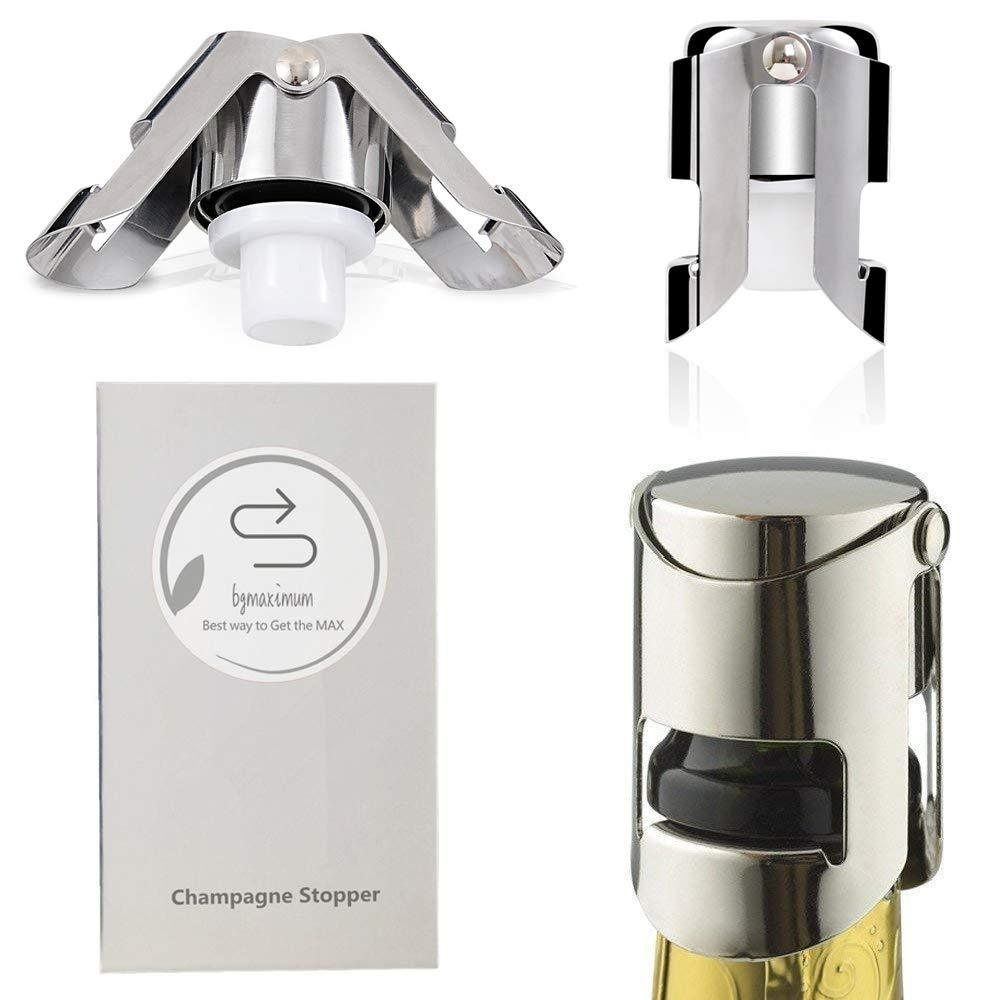 Champagne Sealer Stopper, BGMAX 3 Pack Stainless Steel Sparkling Wine Bottle Plug Sealer Set with a Longer Sealing Plug, Gifts Accessories for Champagne